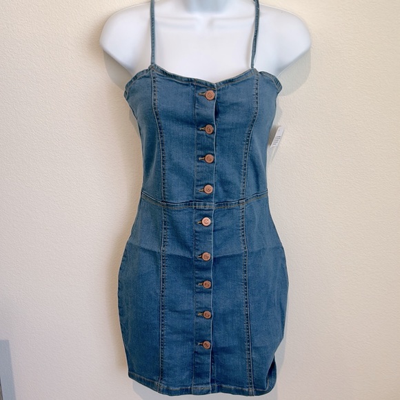 Premium Stretch Denim Button Down Dress 99% Cotton - Picture 13 of 17